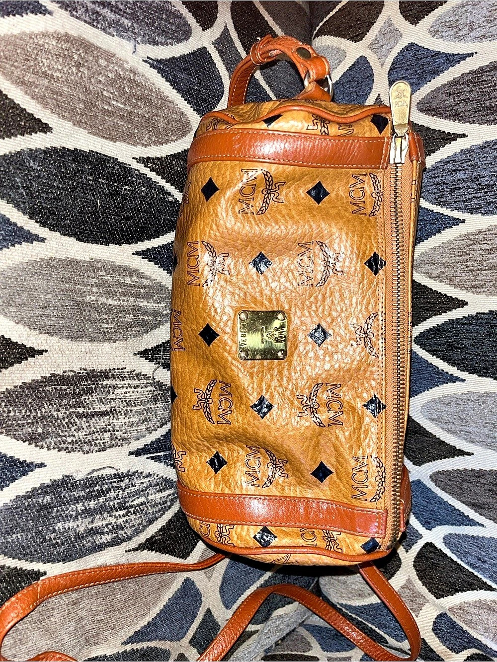 MCM Vintage Visetos Barrel Crossbody Bag Brown